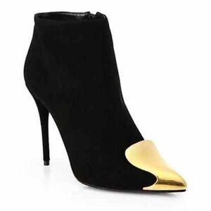 Alexander McQueen Habsburg Black Suede Booties with Gold Toe